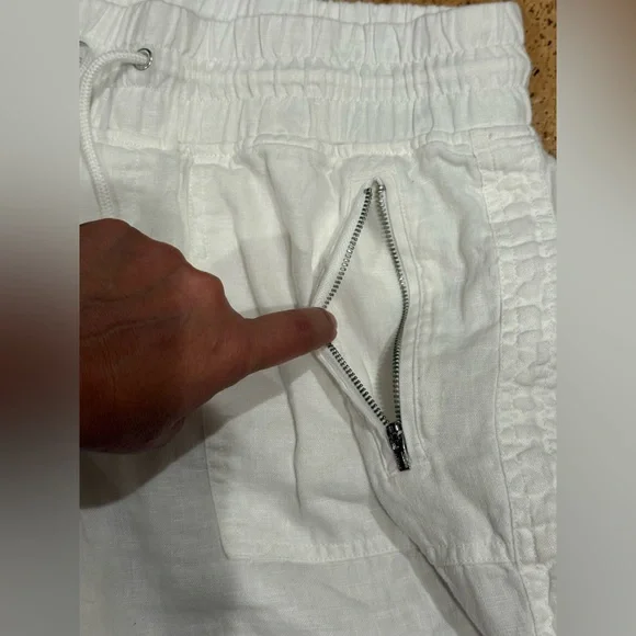 Athleta Cabo Linen Joggers Women's 8 White Chambray Pants 100% Linen Airy Beach - Picture 7 of 16